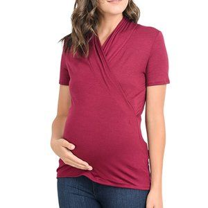 LaClef Burgundy Maternity Nursing Shirt-Medium